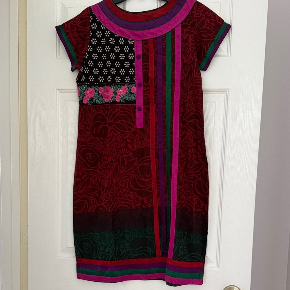 Skies Are Blue Red and Pink Floral Midi Tunic